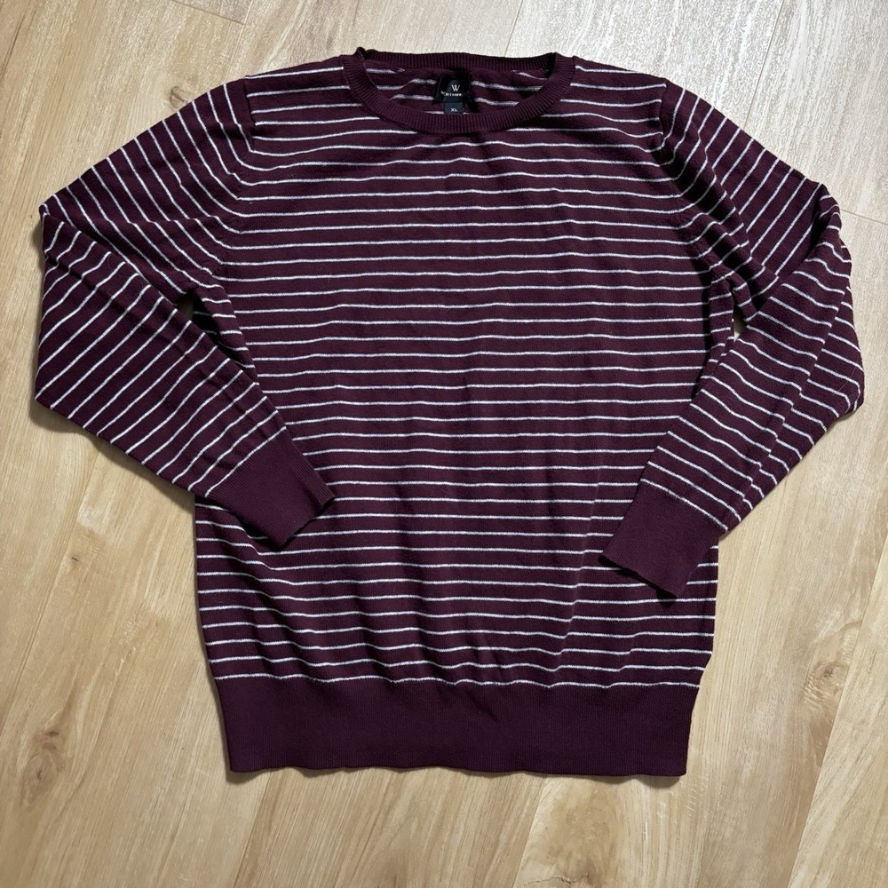 Women's Worthington XL Burgundy Striped Sweater Lightweight Preppy